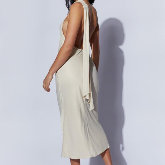 Meshki Astrella Neck Wrap Midi A-Line Dress - Wheat - Picture 3 of 4